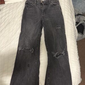 Garage Black Distressed Wide-Leg Jeans